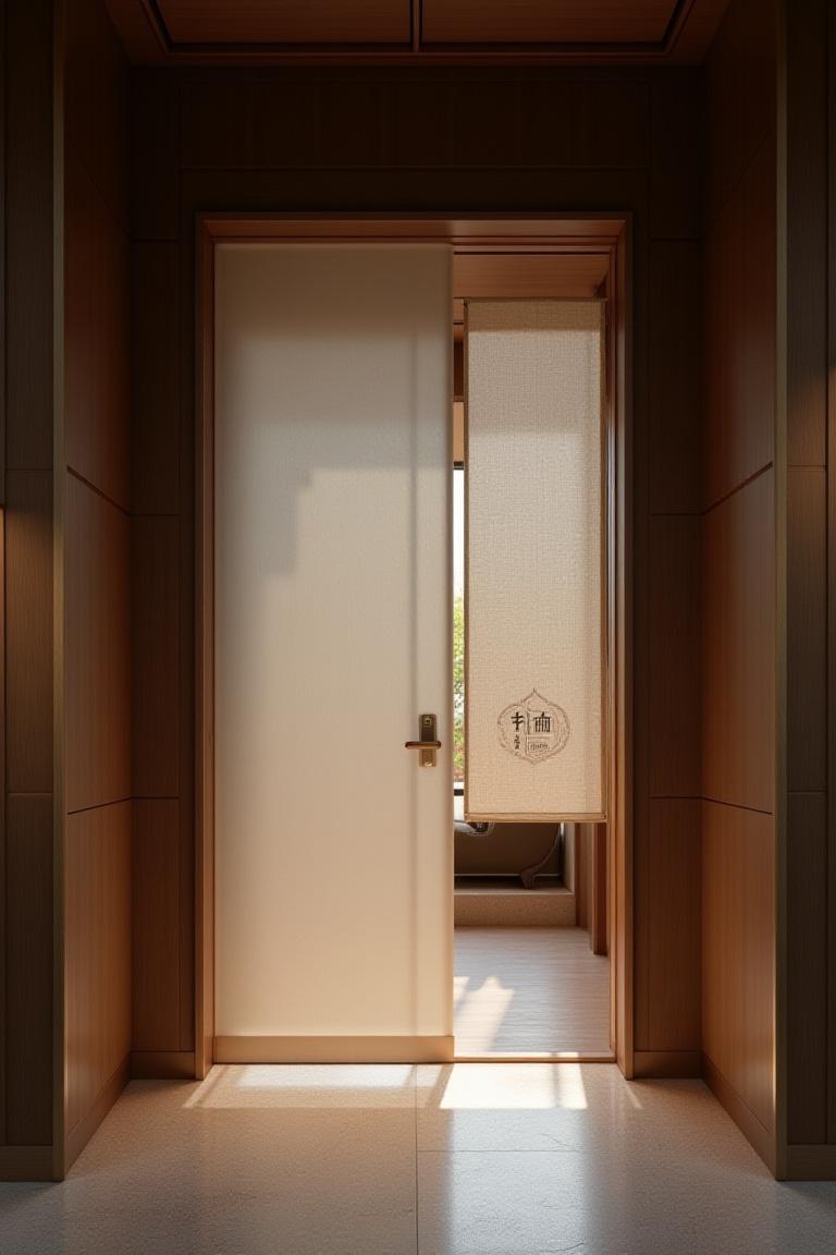 高級レストランの入り口にかけられた特注ののれん